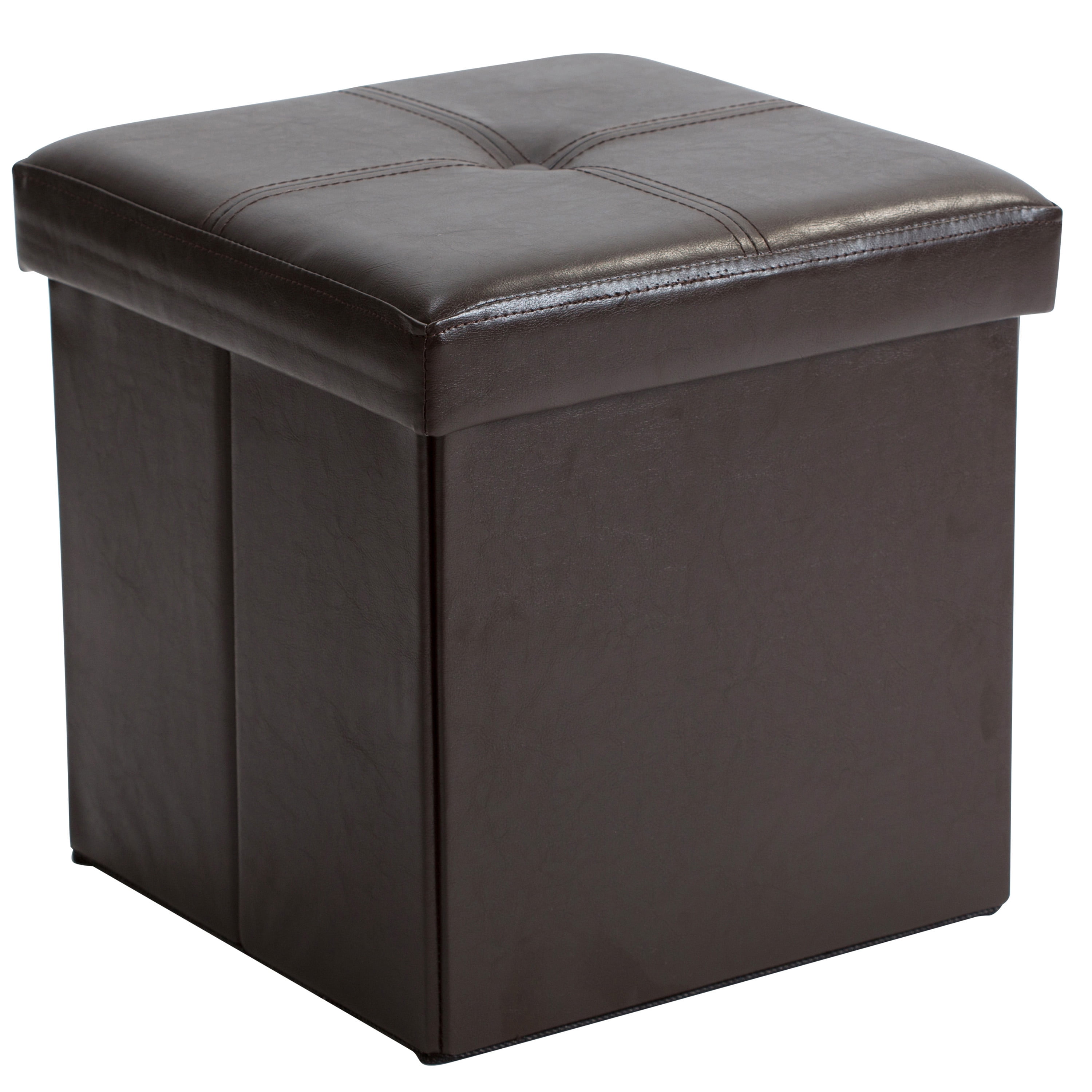 Brown Double Large 2 Ottoman Storage Box Faux Leather Folding Pouffe Seat Stool 