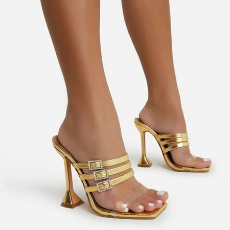 

Cathalem Women s With Drill Legged Flip High-Heeled Flops Flat Women s Leather Fashion Sandals Sandals Casual Women New Size 10 Gold 7