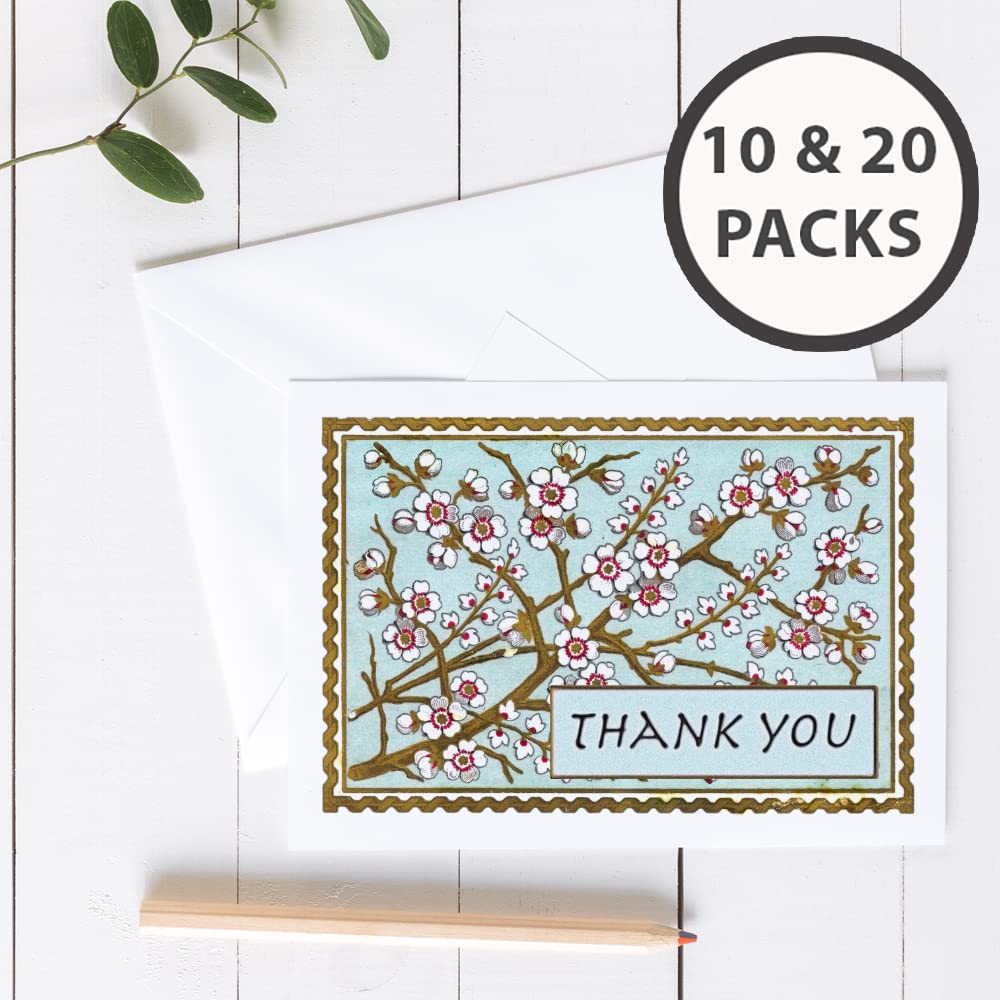 Cherry Blossoms Funeral Sympathy Thank You Greeting Cards | 20 Pack Bulk Set (4X6)