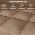 thumbnail image 5 of GAOMON Faux Leather 3-Seater Sofa with Lift-Up Storage, Hand-Stitched Cushion, and Gold Metal Legs – Elegant Modern Couch for Living Room, Office, or Apartment, Light Brown, 5 of 6