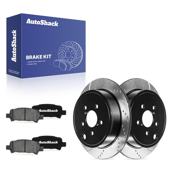 AutoShack Rear Solid Drilled & Slotted E-Coated Brake Rotors   Ceramic Pads 6-PC Brake Kit Replacement for 2010 Subaru Legacy ShadowGuard 11.25" (285.8 mm)