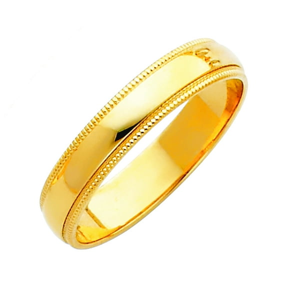14k Yellow Gold 4mm Milligrain Wedding Band Ring Size 12 Wedding Band for Women and Men - 3.2 Grams