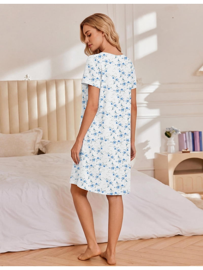 cotton button night dress Ekouaer Cotton Nightgowns for Women Pleated Button Night Gowns Victorian  Sleep Shirts Ladies House Dress with Pockets