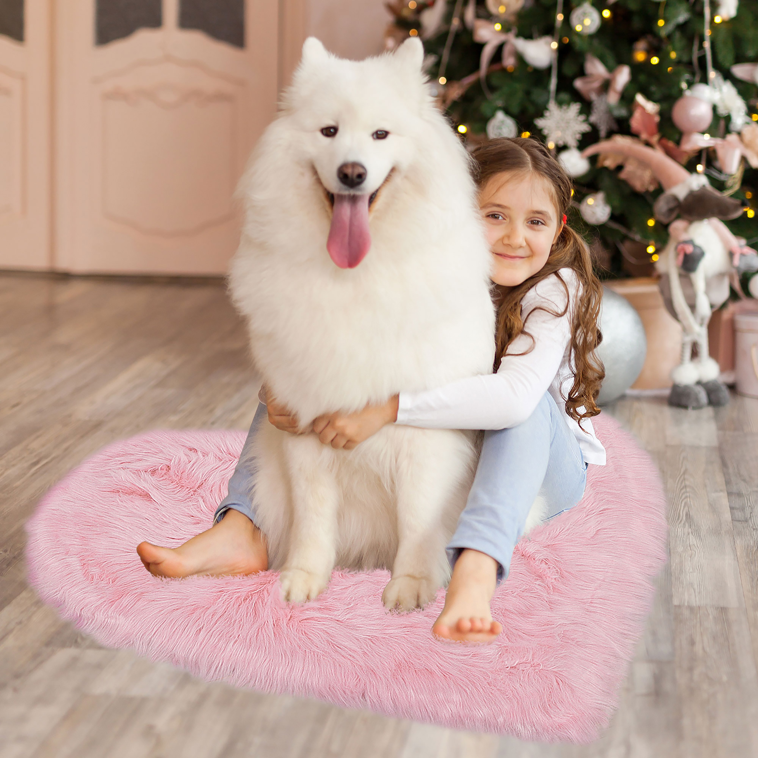 Unique Bargains Heart Shaped Faux Fur Shag Area Rug 2.3Ft x 3Ft Light Pink