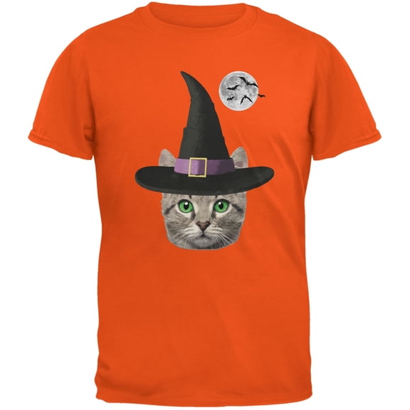 Halloween Funny Cat Witch Orange Youth T-Shirt - Medium(10/12)