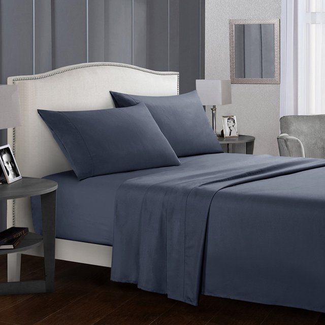 Topcobe Twin Size Solid Color Bed Sheet Set for Adults Teens, Gray Blue