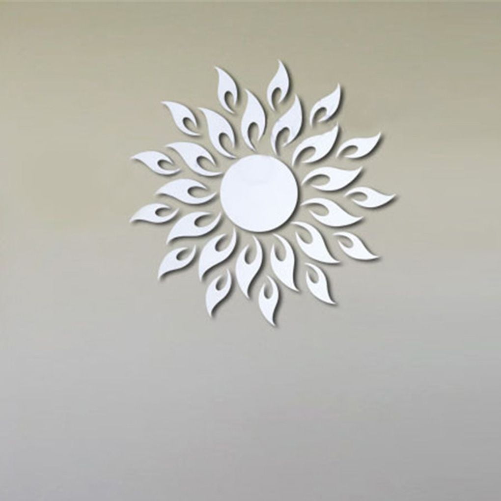 3D Mirror Surface Wall Sticker Sun Flame Fire Flower Home Decor Tile Mirror Art Decals