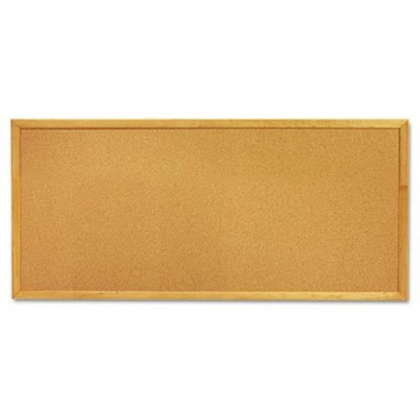 Slim Line Bulletin Board, Natural CorkFiberboard, 12 x 36, Oak Frame
