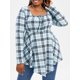 thumbnail image 1 of Camiseta Irregular Talla Extra a Cuadros Cuello Cuadrado Rosegal Mangas largas de talla grande, 1 of 5