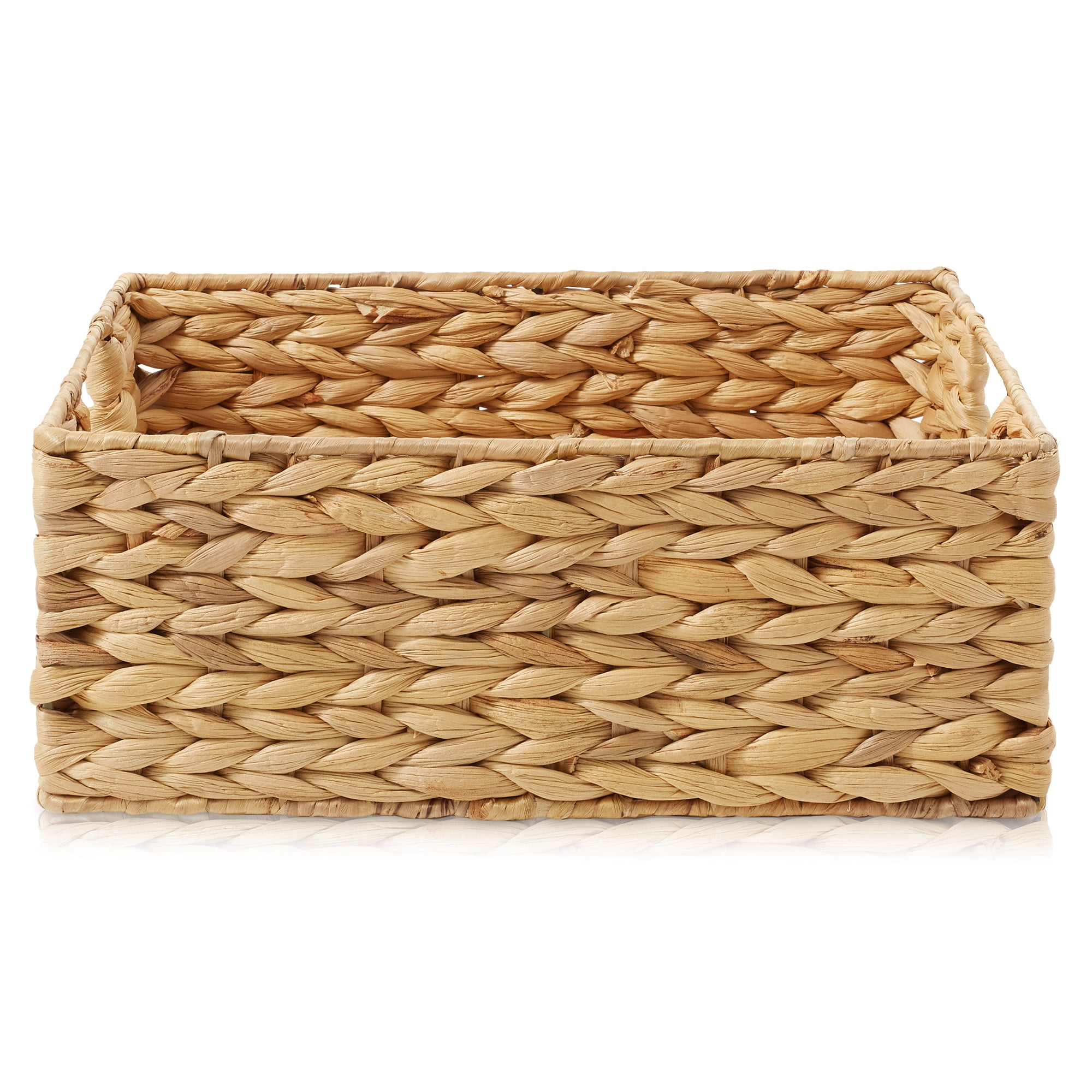 Casafield (Set of 2) Water Hyacinth 12-1/2"x17"x8" Pantry Baskets w/ Chalkboard Labels and Marker - Natural, Woven Storage Bins for Kitchen Shelves