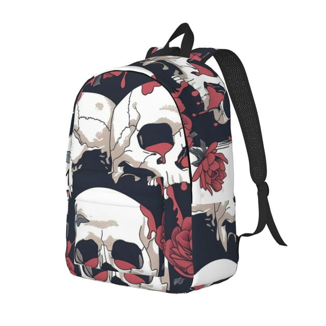 Gaeub Gothic Skulls And Roses Durable Canvas Laptop Backpack,Suitable for School, Work, Travel, Men, Women, Teen-Medium
