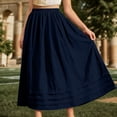 thumbnail image 4 of 2026 Women's Linen Blend Skirts, High Waist A Line Skirt, Flowy Summer Long Skirt with Pockets Navy S, 4 of 5
