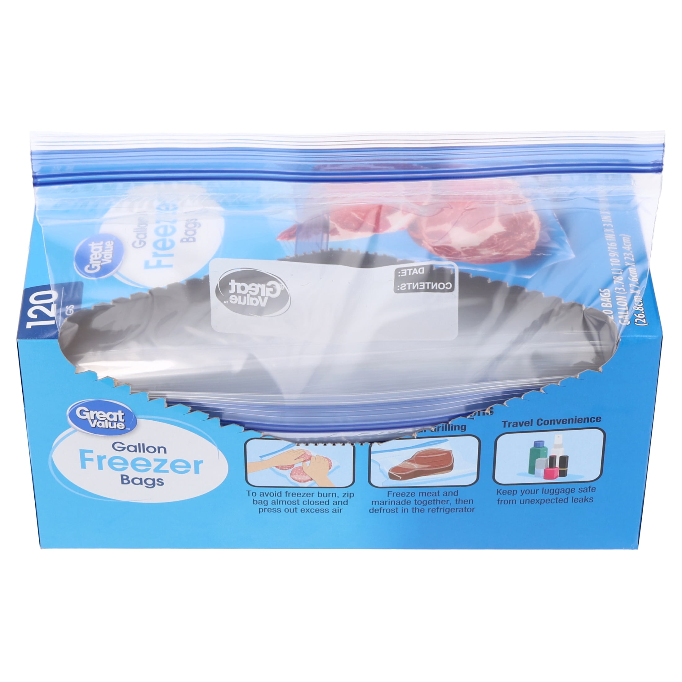 Great Value Gallon Freezer Bags with Double Zipper, 120 Count