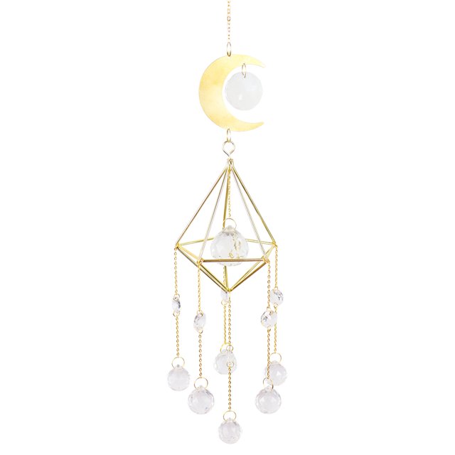 Carillón De Viento De Cristal Que Atrapa La Luna, Marco De Metal, Bola Puntiaguda, Flor De Cuentas (B)