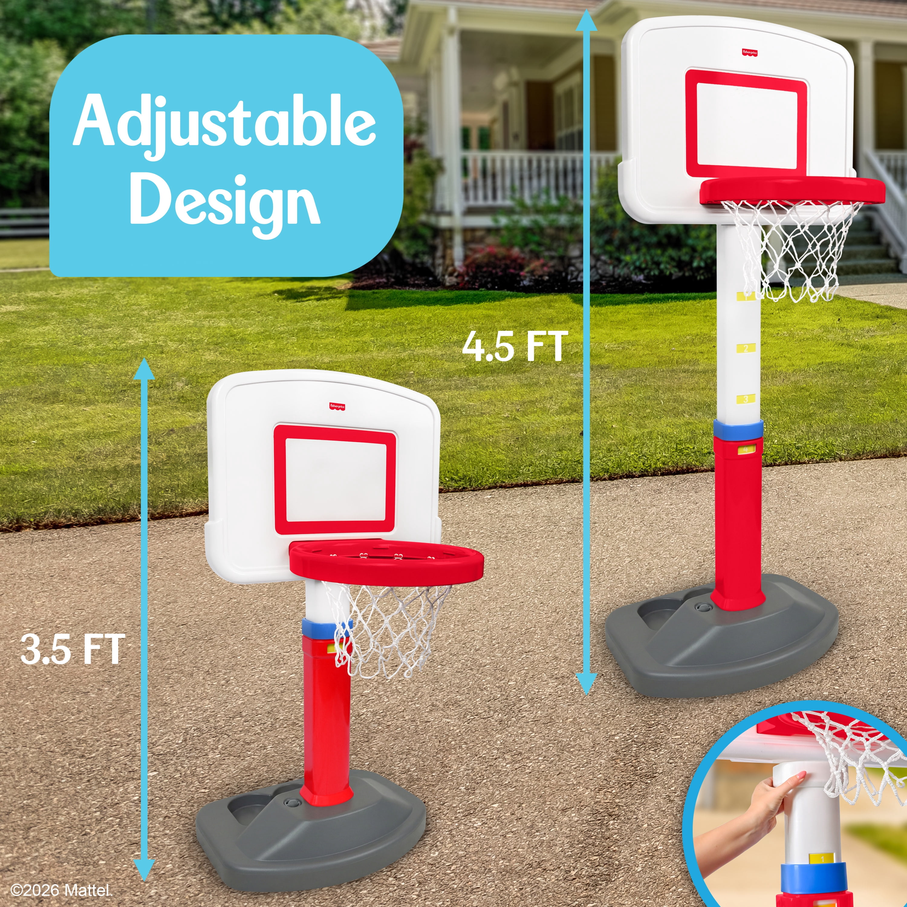 Fisher-Price Grow-to-Pro Basketball Set with Adjustable Height and Balls for Kids Ages 18 Months to 5 Years