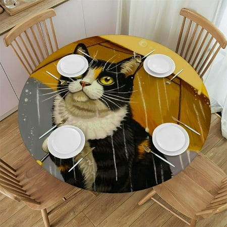 

Patifu Cute Cat Round Table Cover Stain Resistant Washable for Indoor Outdoor Dining Wedding Parties 100% Polyester Tablecloth Mother s Day Decoration Kitchen Outdoor Accessory 46 -50