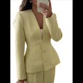 thumbnail image 3 of Blazer de Larga con Botones, Color Liso, Informal, con Escote en V Profundo para Mujer, para y Otoño. Amarillo XL, 3 of 7