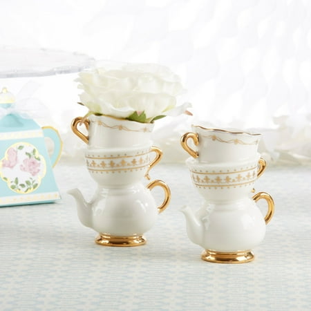 Tea Time Whimsy Ceramic Bud Vase