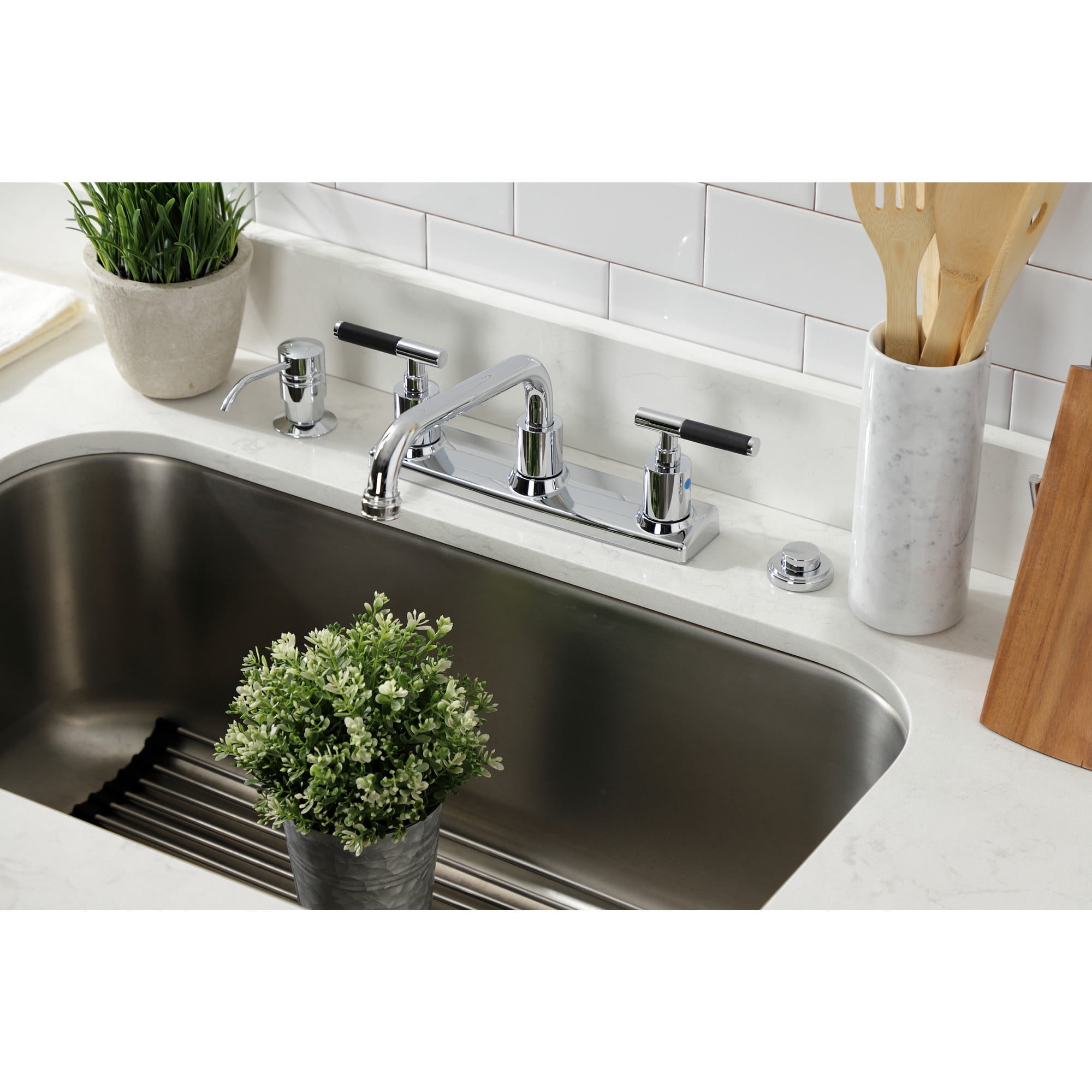 Kingston Brass FB2131CKL Kaiser Double-Handle 8" Centerset Kitchen Faucet, Polished Chrome