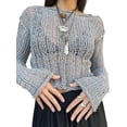 thumbnail image 4 of xiaxaixu Women Knit T-shirt, Hauts d'Automne à Manches Longues Col Rond Creusé Solide pour Usage Quotidien Rue, 4 of 8