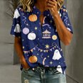 thumbnail image 2 of Bovemsi Tops for Women Trendy Breathable Stand‑Collar V‑Neck Short‑Sleeve Loose‑Fit Printed Blouse Fashion Outfits Clothes M, 2 of 4