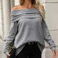thumbnail image 5 of Blouse for Women Long Sleeve Knitted Solid Color Off-the-shoulder Sweater Gray M,Womens Sweater, 5 of 6
