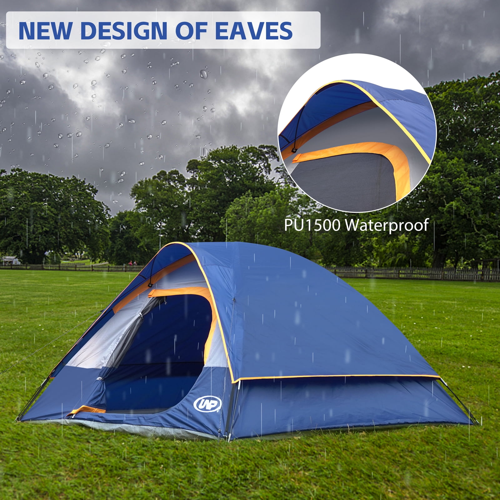 Camping Tent 4 Person, Waterproof Windproof Tent with Rainfly Easy Set up-Portable Dome Tents for Camping, Navy Blue