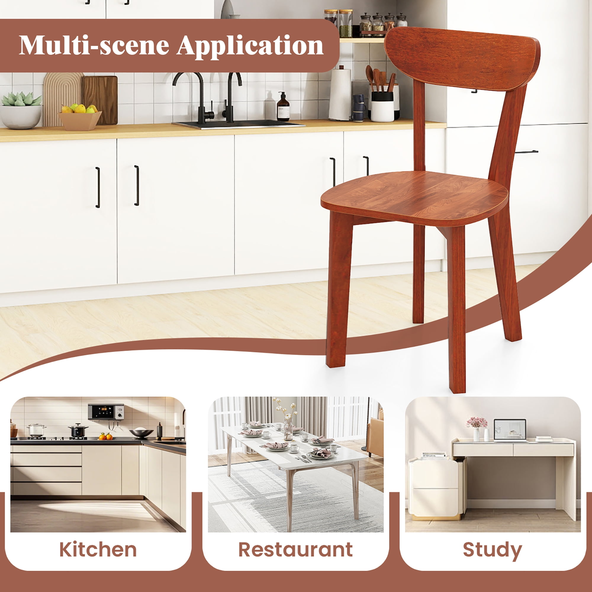 Gymax Solid Wood Dining Chair Set of 4 w/ Curved Backrest & Rubber Wood Frame