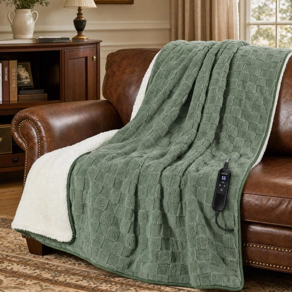 Heated Weighted Blanket for Adults, 10 Heat Settings, 9-Hour Auto Shut-Off, Overheat Protection, Machine Washable-48*72 inchs,Green