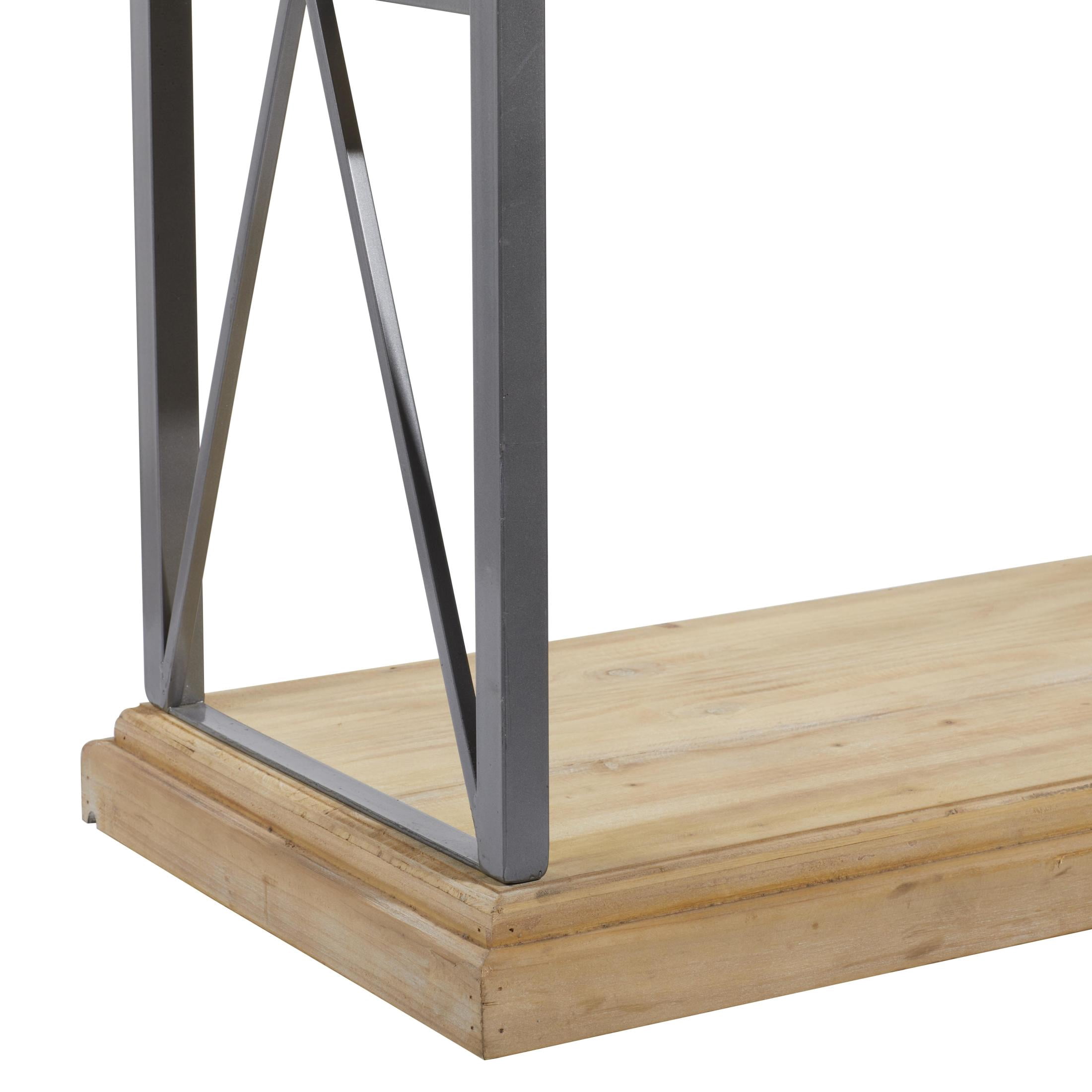 DecMode 30" x 72" Light Brown Wood 4-Tier Shelving Unit with Gray Metal X-Frame, 1-Piece