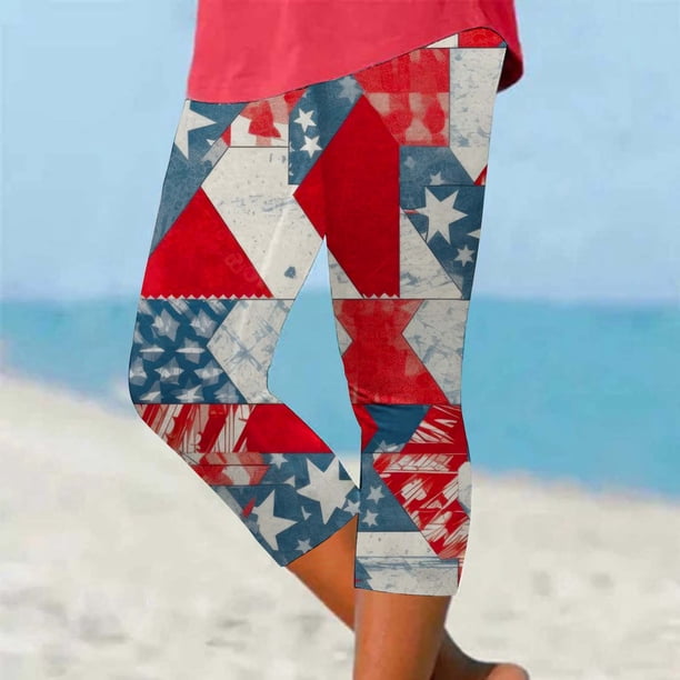 Leggings deportivos con estampado digital de la bandera del Día de la Independencia para mujer, pantalones de yoga cortos, mallas de entrenamiento de cintura alta, cómodos y elásticos para fitness