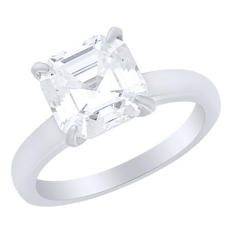 Asscher Cubic Zirconia Ring - Asscher Cut Cubic Zirconia Solitaire Anniversary Ring in 14k White Gold Over Sterling Silver Size - 4