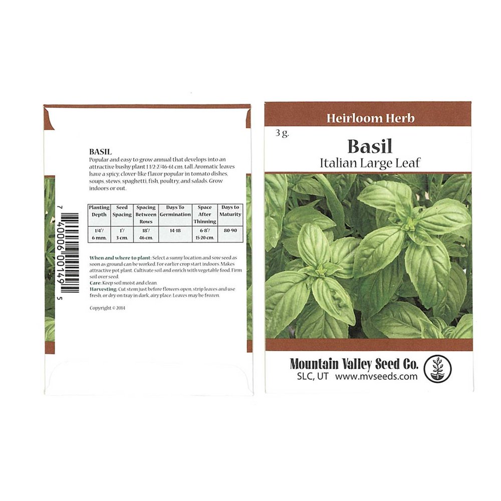 Basil Herb Garden Seeds Italian Large Leaf 3 Gram Packet Approx 2000 Seeds NonGMO