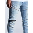 thumbnail image 3 of Crysp Denim Men's Bart Moto Distressed Rips Skinny Fit Stretch Denim Jeans (36, Light Blue), 3 of 6