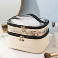 thumbnail image 4 of Clearance! Double-layer Cosmetic Bag Solid Color Transparent Wash Portable INS Fashion Travel Portable Large Capacity Storage Bag Sale Items Deals Today #01, 4 of 6