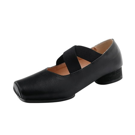 

Vintage Mary Jane cross-strap square toe single shoe ballet shoes worn outside
