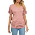 thumbnail image 2 of Summer Saving Wycnly Womens Blouses and Tops Dressy Breathable Comfy Casual Loose Basic Workout Tshirts Summer Solid V-Neck Short Sleeve Cute Tees Tops Pink l, 2 of 5