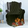 thumbnail image 4 of Floral Soft Flannel Fleece Blanket, Abstract Wooden Backdrop with Hawaiian Romantic Flowers Buds Blooms Leaves, Cozy Plush for Indoor and Outdoor Use, 70" x 90", Amber Red Army Green, by Ambesonne, 4 of 5
