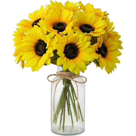 Sunflowers Artificial Flowers with Vase,Fake Flowers Bouquet for Sunflower Decor,Sunflower Kitchen Decor,Silk Flowers for Home Decor Living Room,Flower Centerpieces for Tables,Coffee Table Decor