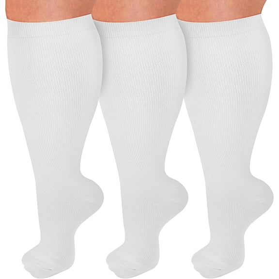 3 Pairs Plus Size Compression Socks for Women and Men,Wide Calf Extra Large Compression Socks,15-20 mmhg Knee High Stockings for Circulation Support,Big Swollen Leg