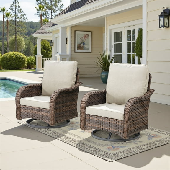 Yeahumalia Outdoor Swivel Rocker Patio Wicker Chairs Set of 2, Patio Furniture Sets with Beige Cushion for Porch Deck Balcony Garden