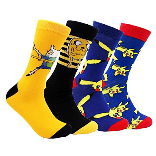 Mens Socks Fun Funky Anime Socks Lovely Pikachu Casual Cotton Crew Socks  Cartoon Novelty 8-13 MultiPack 