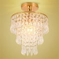 thumbnail image 3 of FRIXCHUR Mini Crystal Chandelier Flush Mount Chandelier Crystal Ceiling Light 3 Tiers Raindrops Crystal Pendant Lighting for Bedroom Hallway Living Room,E26 Base,Gold, 3 of 12