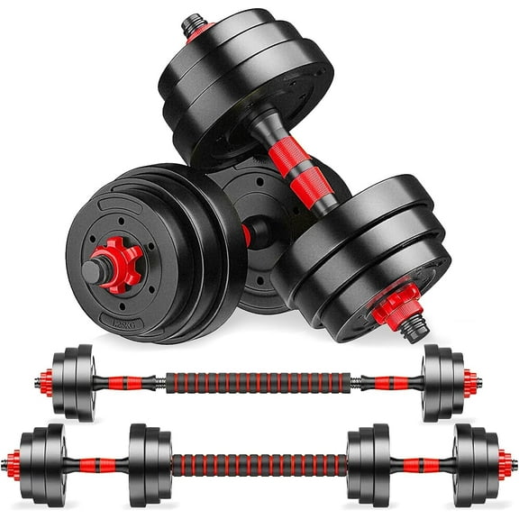 FIXTECH 66LB 2 in 1 Adjustable Dumbbell Set with Connecting Rod Used As Barbell for Whole Body Workouts