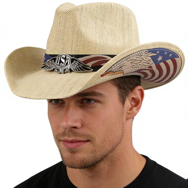 EGNMCR Home Decor, Room Decor, Wall Decor Cowboy Hat For Men Wide Sun Hat Western Style Outdoor Protection Cap Ranch Hat Summer Beach Sun Hat hat products