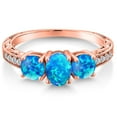 thumbnail image 3 of Gem Stone King 18K Rose Gold Plated Silver Oval Cabochon Blue Simulated Opal Engagement Ring for Women (1.75 Cttw, Size 9), 3 of 6