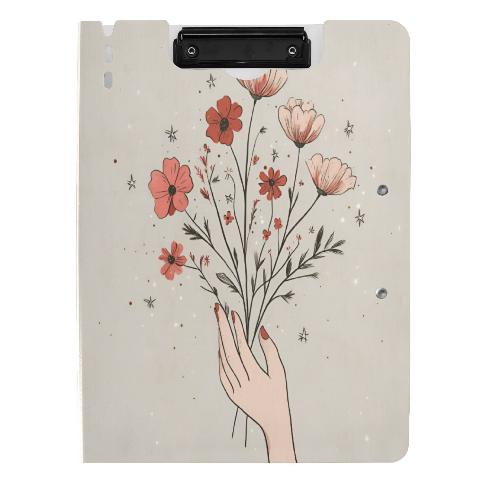 FORMRS A4 Clipboard Folder with Pen Holder Horizontal Foldable School Office Binder, Red Flower