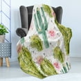 thumbnail image 4 of Hawaii Soft Flannel Fleece Throw Blanket, Watercolor Look Pattern of Exotic Cacti and Roses with Little Triangles, Cozy Plush for Indoor and Outdoor Use, 70" x 90", Multicolor, by Ambesonne, 4 of 5