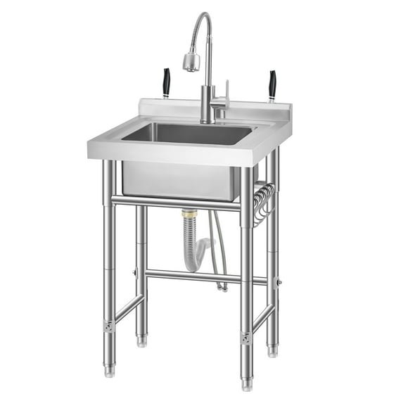 Freestanding Stainless Steel Utility Basin, 360° Swivel Faucet, Single or Double Basin, with S-Hooks, Adjustable Legs, Backsplash – Multiple Sizes & Colors Available for Kitchen, Laundry, Garage