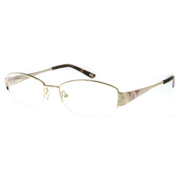 "Whitney" Optical-Quality RX-Able Oval Frames with Enamel Pattern Color: Gold with Pearl Pink
